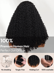 InvisiBlend? V Part Curly Texture Drawstring Human Hair Wig With Finger Coil Ends