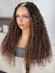 Glueless Jerry Curly New U Part Ombre Wig With Blonde Highlights