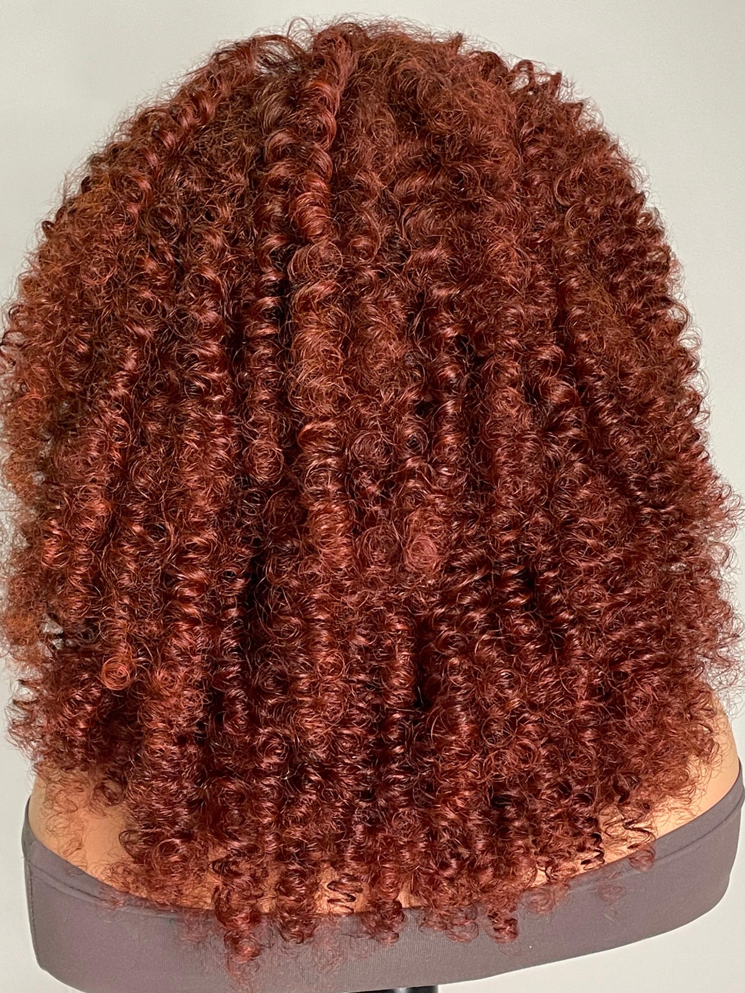 13x4 Lace Front Kinky Afro Puff Reddish Brown 16 Inch Shoulder Length Wig