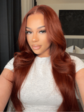 Petaluxe Putonandgo 7x5 Glueless Lace Wig Reddish Brown Body Wave Bleached Knots Wig