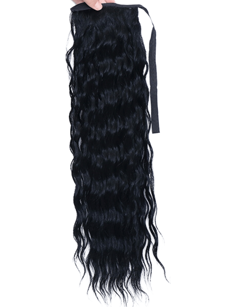 Machine-Made Black Deep Wave Clip-In Ponytail Extension