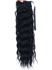 Machine-Made Black Deep Wave Clip-In Ponytail Extension
