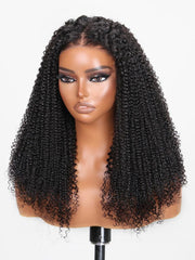 [From 18"] 6x4.5 Pre Cut Lace Put On And Go Glueless Kinky Curly Black Air Wig 150% Density