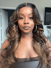 [$100-$50] 7x5 Bye Bye Slip? Balayage Highlight Body Wave & Curtain Bangs Wig �C Glueless Lace Pull & Go with Invisi Drawstring