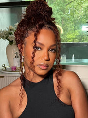 7x5 Bye-Bye Knots? Wig Glueless Lace Reddish Brown Curly Trendy Color Wig With Bleached Knots