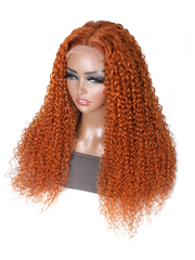 [22in=$106] Hot Ginger Color Glueless Lace Jerry Curly Human Hair Lace Part Wig 150% Density