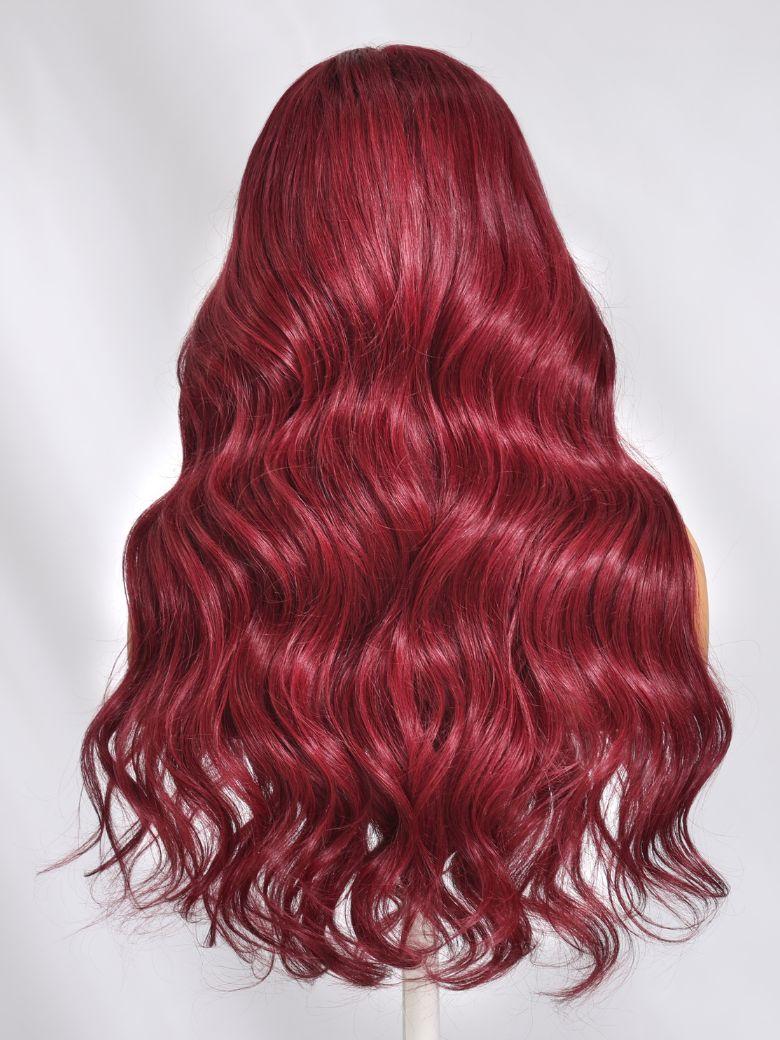 13x4 Pre-Everything Lace Frontal Warm Burgundy Loose Wave Wig