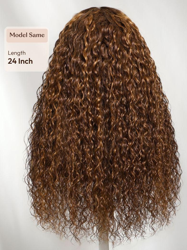 13x4 Pre-Everything? Lace Frontal Toffee Brown With Piano Highlights Water Wave Glueless Wig with Invisi Drawstring