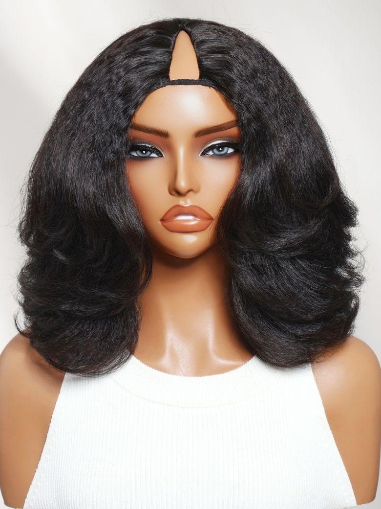InvisiBlend? V Part Curly Texture Drawstring Human Hair Wig With Finger Coil Ends