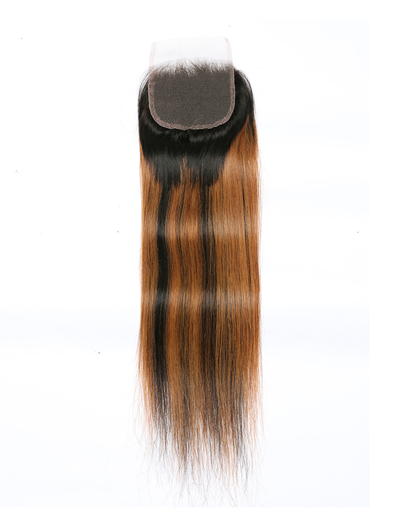 4x4 Lace Closure with 3 Bundles Straight Hair Brown Balayage Color