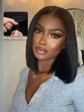 Petaluxe 7x5 Bye Bye Knots? Drawstring Wig Black Yaki Bob Glueless Bleached Knots Wig With Invisi Drawstring