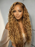 Petaluxe 13x4 Bye Bye Slip? Lace Frontal  Bronde Color With Honey Blonde Highlights Water Wave Glueless Drawstring Wig 150% Density0527ceshi