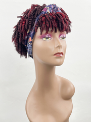 Glueless Spring Twist Headband Short Wig With Dark Red Highlights