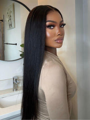 ByeBye Knots? Wig 7x5 Glueless Lace Black Yaki Straight Wig With Elastic Drawstring 360 Cozy Hug