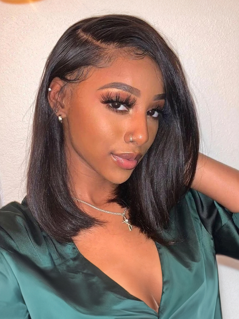 Hair Short Straight Transparent Lace Frontal Bob Wig With Baby Hairs Along The Hairline 100% Human Hair Without Bangs