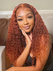 [18"=$99] 13x4 Lace Frontal Auburn Brown Hair Color Jerry Curly Lace Wigs With Baby Hair 150% Density