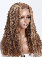 [From 20"] 6x4.5 Pre Cut Lace Wig Put On And Go Honey Blonde Kinky Curly Glueless Lace Wig 150% Density