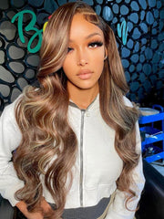 [18"=$99] 7x5 Bye-Bye Knots 180% Density Wig Glueless Lace Honey Blonde Body Wave Wig With Bleached Knots