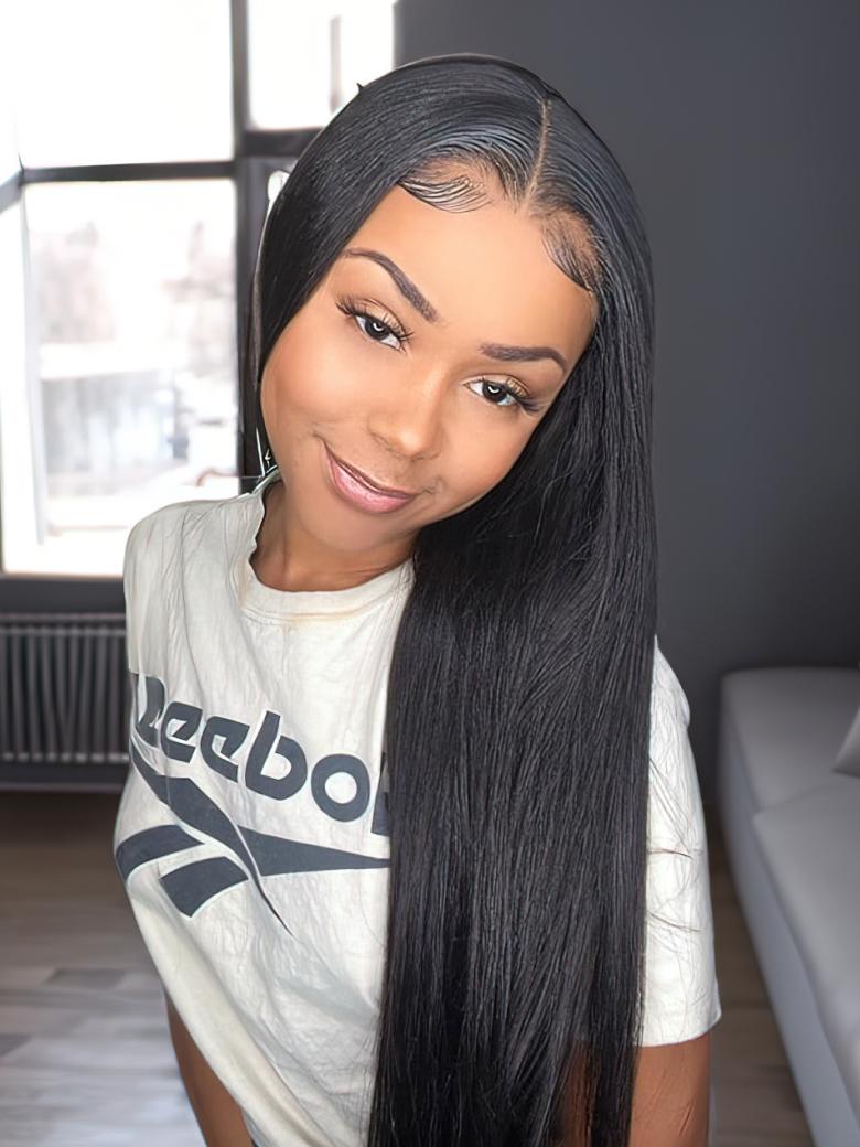 Middle Lace Part Silky Straight 150% High Density Virgin Hair Wig