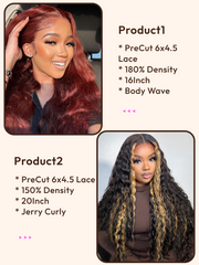 2 Wigs $221 for PreCut 6x4.5 Lace Blonde Highlight Curly Hair 20Inch and 180% Density PreCut 6x4.5 Lace Reddish Brown Body Wave 16Inch