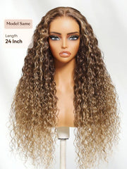 13x4 Bye Bye Slip? Lace Frontal Honey Brown To Golden Blonde Ombre Water Wave Wig with Invisi Drawstring