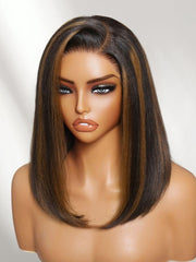 7x5 Bye Bye Slip? Lace Black Celebrity-Inspired Side Part Natural Curly Bob Wig Drawstring Wig 180% Density