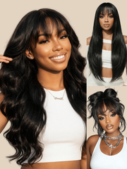 [Glueless Wig] 7x5 Bye-Bye Knots? Lace 180% Density Fluffy Natural Loose Wave Curtain Bangs Wig Limited Sale