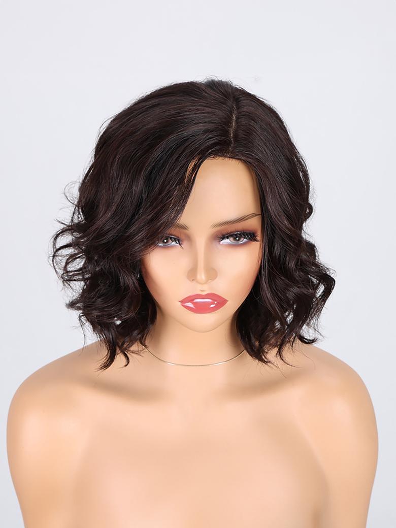 High-level Machine Made Dark Brown Side Part Loose Wave Bob Wig