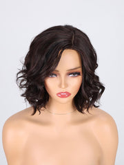 High-level Machine Made Dark Brown Side Part Loose Wave Bob Wig