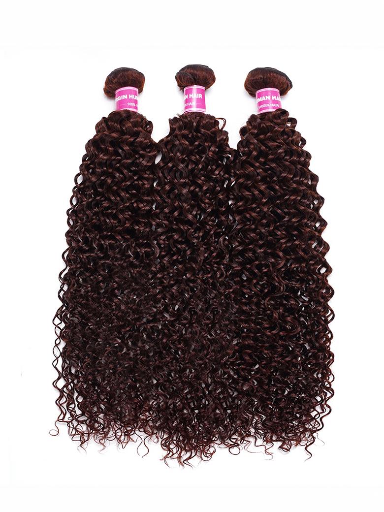 Dark Auburn Jerry Curl Remy Human Hair 3 Bundles With Closure Deal