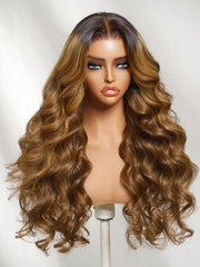 Bye-Bye Knots? 7x5 Lace Honey Brown Highlights Body Wave Drawstring Wig with Dark Roots
