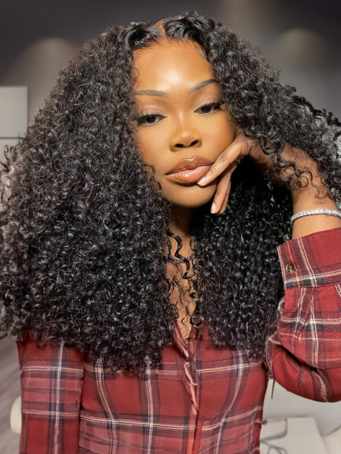 Petaluxe [From 20"] 6x4.5 Pre Cut Lace Put On And Go Glueless Kinky Curly Black Air Wig 150% Density
