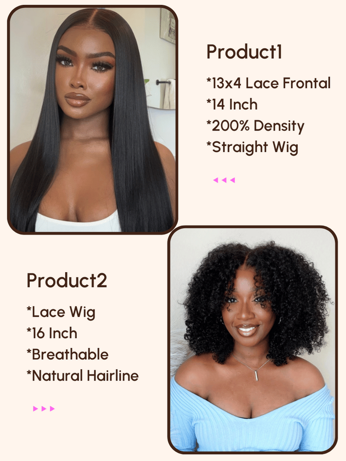 Petaluxe 2 Wigs $149 for Hot Lace Part Curly Wig and 200% Density 13x4 Lace Frontal Black Straight Wig