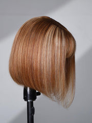4x0.75 Lace Part Honey Blonde Highlights Straight Bob Wig With Wispy Bangs