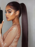 Petaluxe Clip In Ponytail Mocha Brown Straight Human Hair Extension