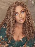 Petaluxe Bye Bye Knots Wig 7x5 Glueless Lace Honey Blonde Jerry Curly Bleached Knots Wig 150% Density