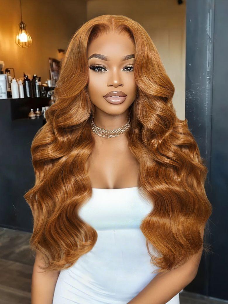 13x4 Pre-Everything? Lace Frontal Honey Brown Body Wave Glueless Wig with Flexible Drawstring