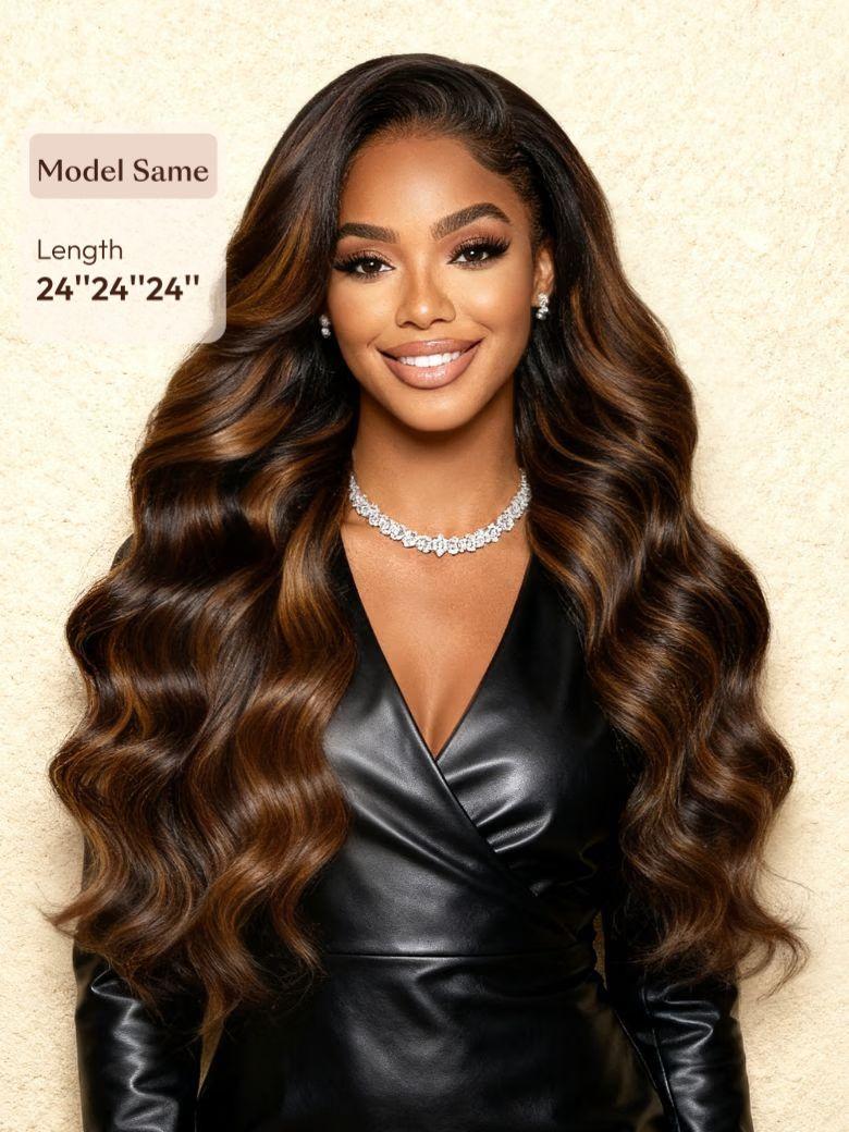#FB30 Brown Balayage Highlight 3Pcs Body Wave Human Hair Bundles