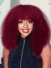 Glueless Beginner Friendly Summer Hot Color Burgundy Afro Bob Wig