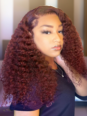 Glueless Auburn Brown Color Afro Kinky Curly 100% Human Hair Wig