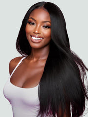 EasiContour? V Part Glueless Yaki Straight Wig With Invisi Drawstring 100% Human Hair 150% & 180% Density Super Secure