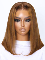Put On And Go 6x4.5 Pre-Cut Lace Brown Piano Highlights Bob Wig 150% Density
