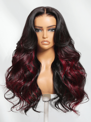 Bye-Bye Knots 7x5 Lace Loose Wave Burgundy Highlights Wig with Face Framing Layers