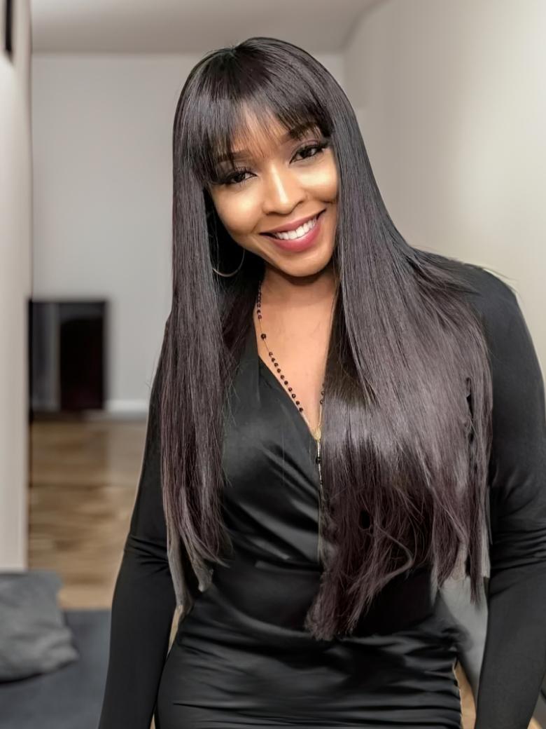 Straight Hair With Bang 13x4 Pre Plucked Lace Front Wig
