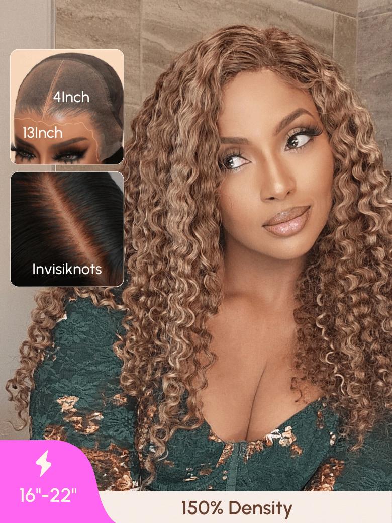 [Pre-Everything Limited Offer] 13x4 Pre-Everything Lace Frontal Honey Blonde Highlights Jerry Curly Bouncy Wig with Baby Hair