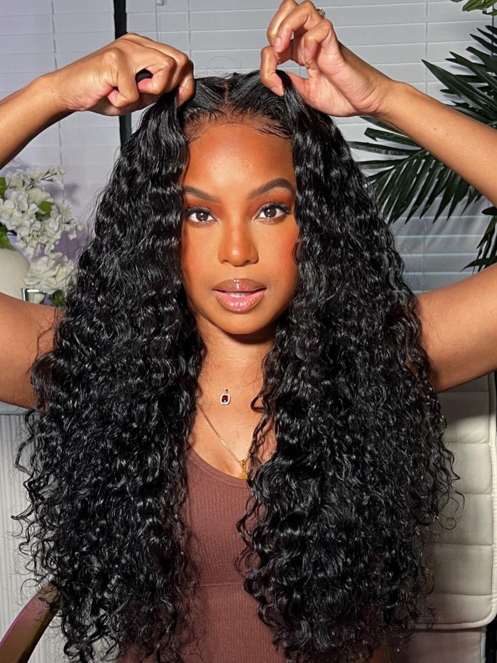 Petaluxe 6x4.5 Pre Cut & Pre Bleached Lace Put On And Go Black Water Wave Air Wig