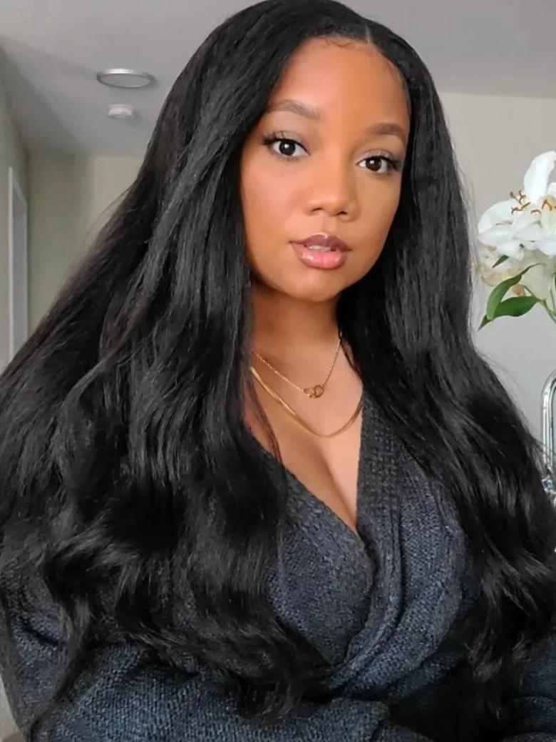 [24"=$149] Weekend Sale Beginner Friendly Natural Looking V Part Kinky Straight Wig No Glue Upgrade U Part Human Hair Wig