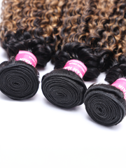 4x4 Lace Closure With 3 Bundles Jerry Curly #FB30 Brown Balayage Color
