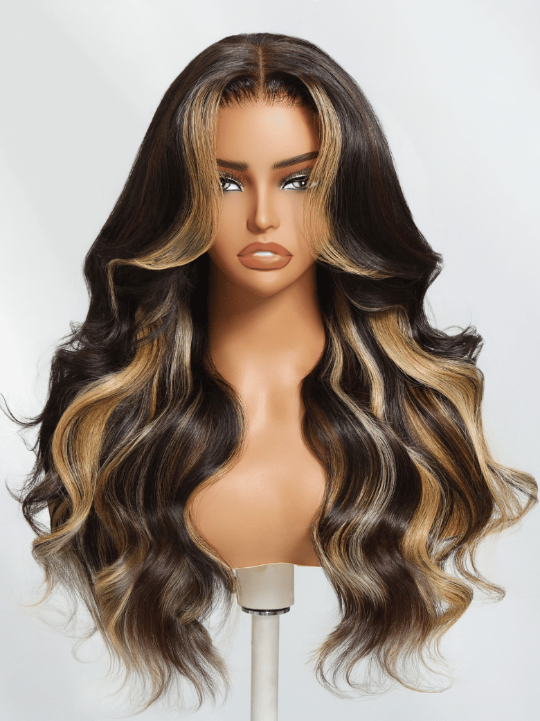Bye-Bye Knots Wig 7x5 Lace Loose Wave Butterscotch Highlights Brown Bouncy Wig 150% Density