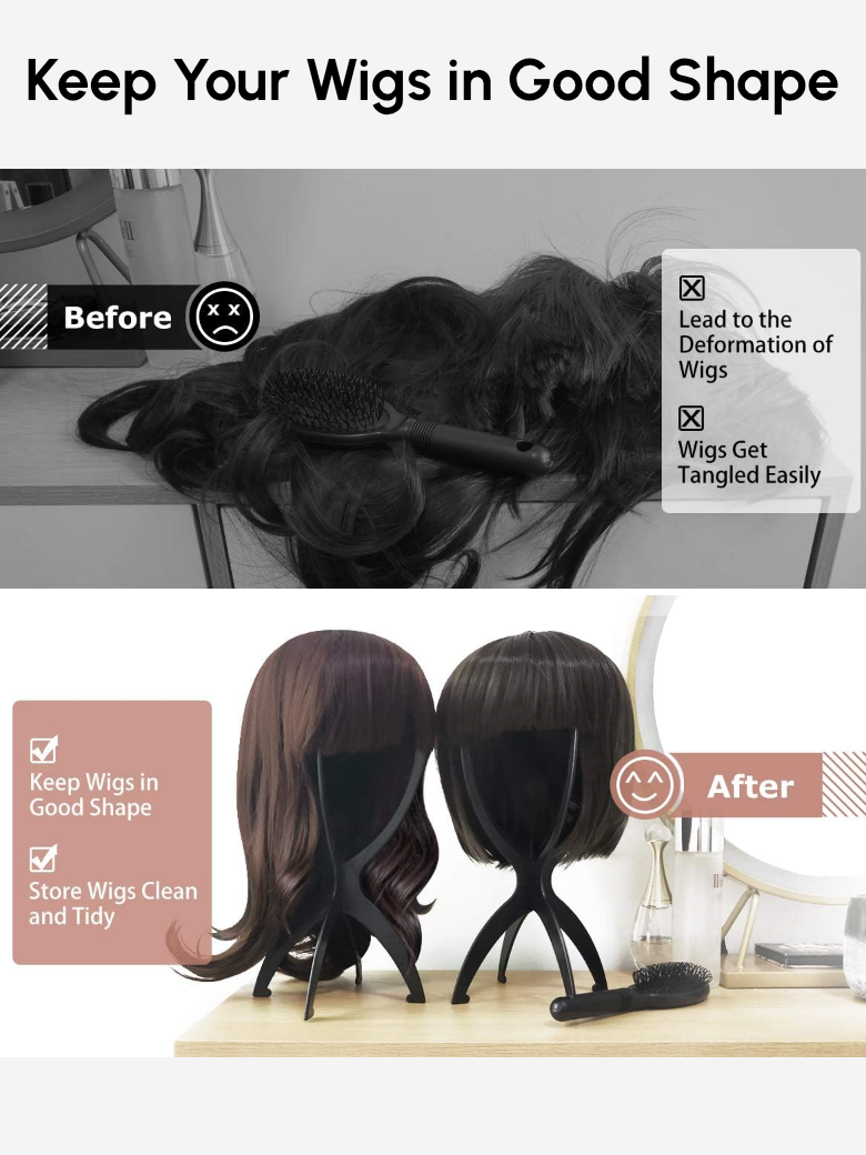 Versatile White Wig Stand & Black Foldable Wig Stand for Multiple Wigs(3-Pack)